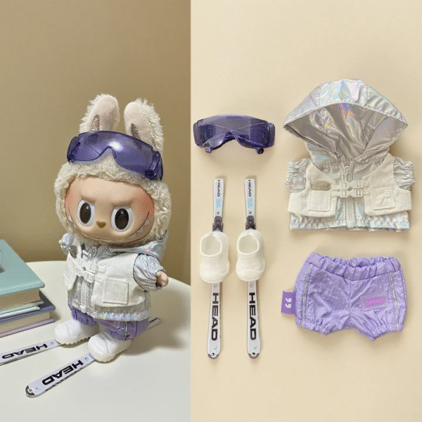 Labubu Doll Clothes Extreme Skiing Kit with Goggles Jacket Skis