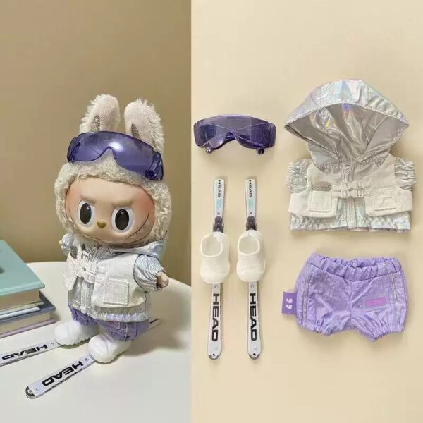 Labubu Doll Clothes Extreme Skiing Kit with Goggles Jacket Skis