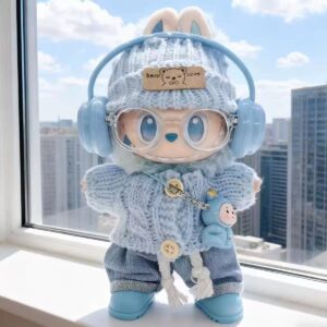 1 Labubu Doll Clothes Blue Seagull Coconut Knit Sweater Set